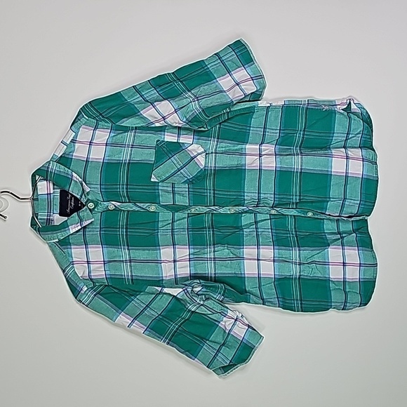 AMERICAN Eagle medium green plaid button down shirt - Picture 1 of 6